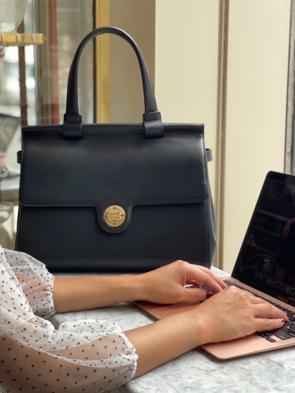 Jenna Emma 37 Work Bag Black Leather Top-Handle Bag - Picture 9 of 11